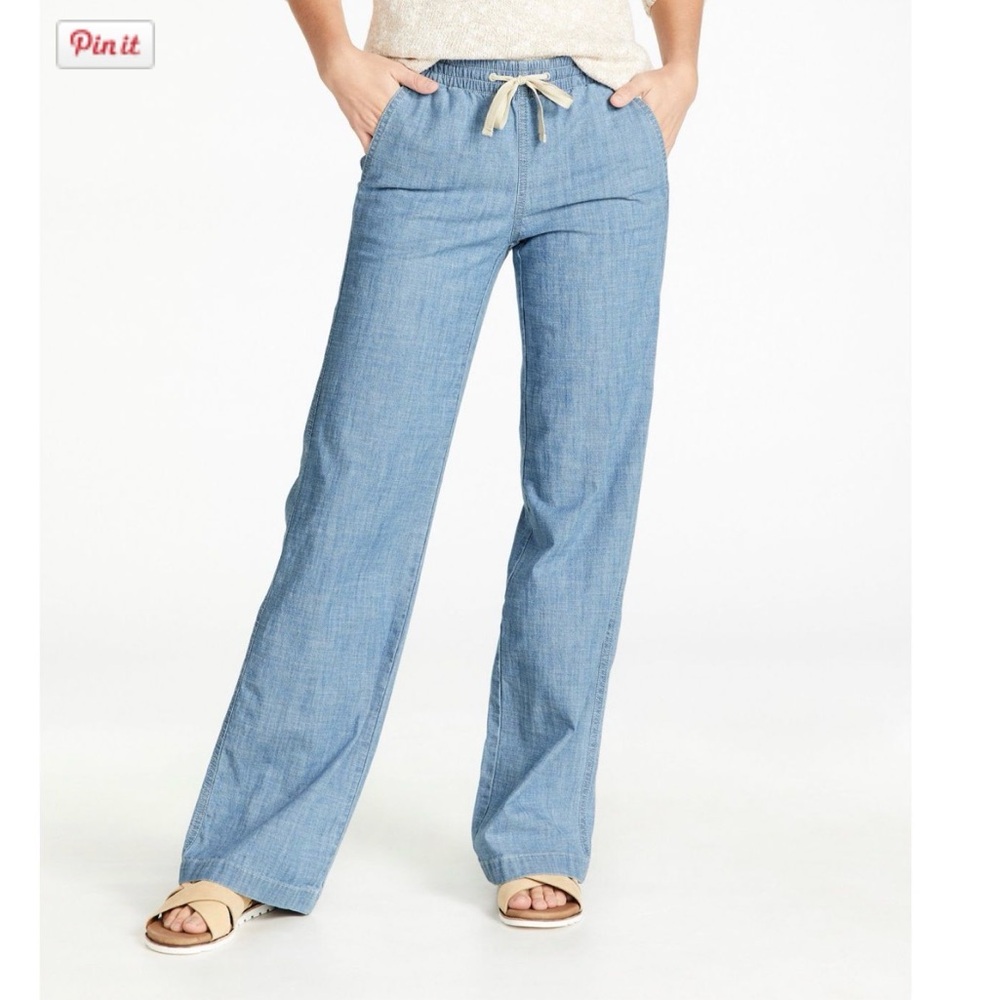 LL Bean Women's Lakewashed Pull-On Chinos, Mid-Rise Wide-Leg Chambray
